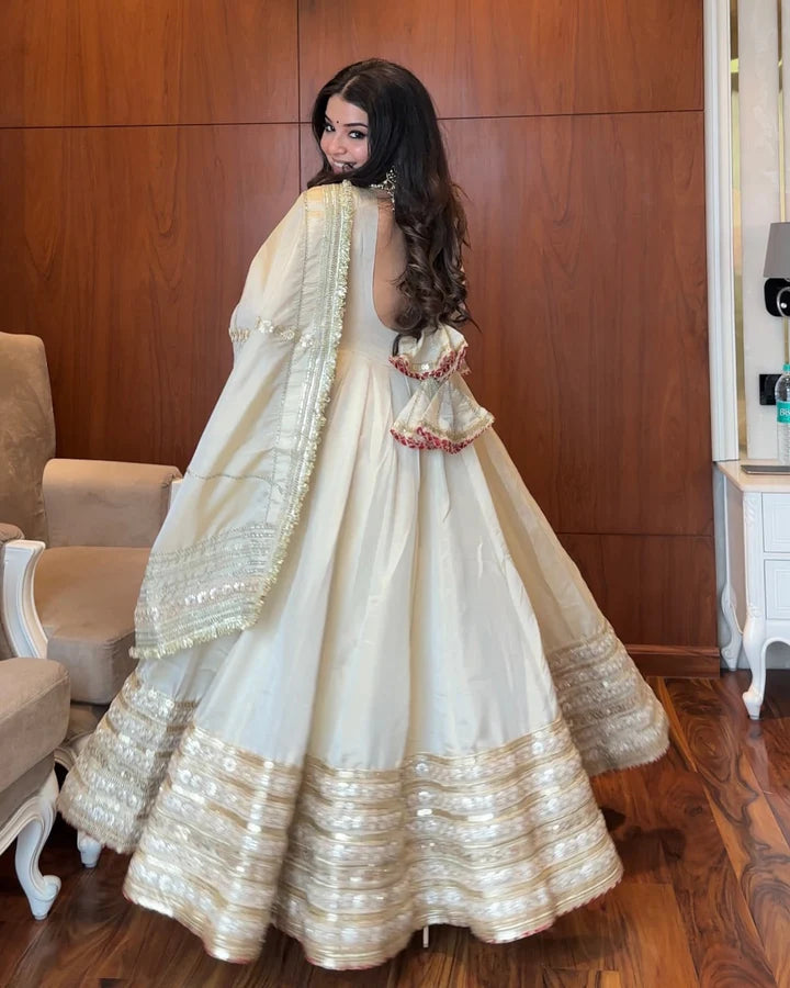 Sangeet Wear Off White Colour Trending Anarkali Suit Set | Dresses For Women Party Wear