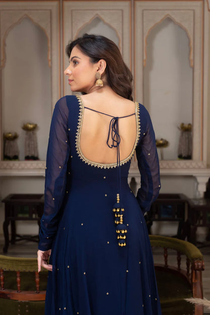 Navy Blue Long Anarkali Dress for Women