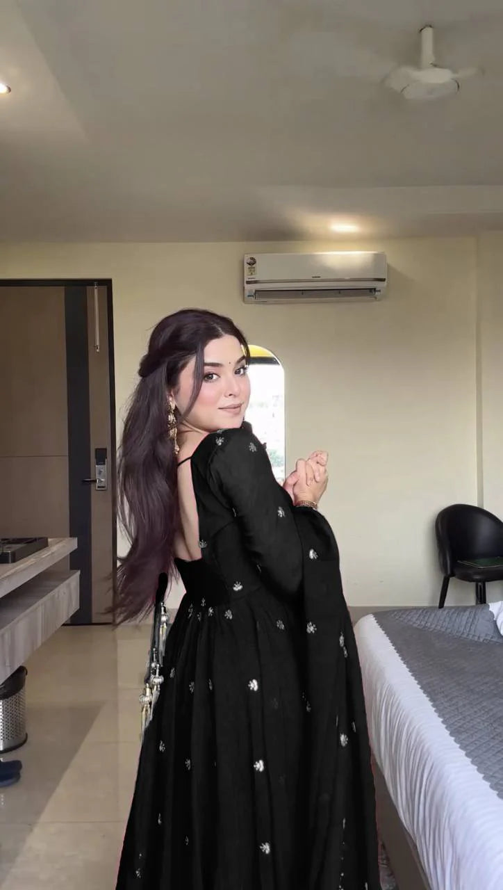 Black Chilli Slit Anarkali Premium Suit Set