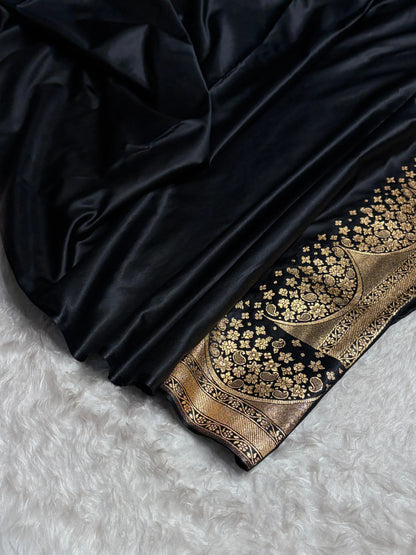 Banarasi Satin Silk Saree in Fire Gold Shade with Elegant Booti Work
