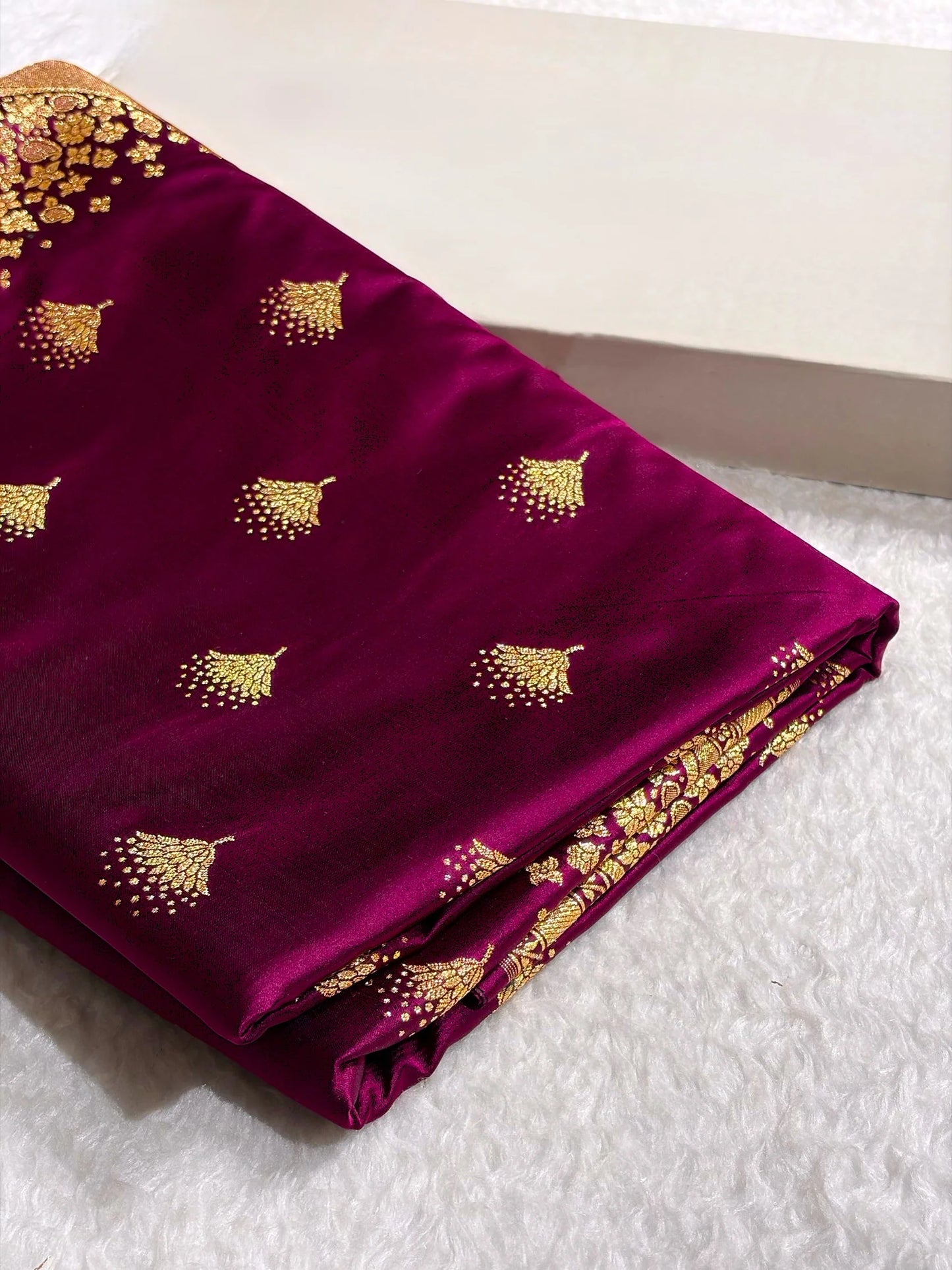 Banarasi Satin Silk Saree in Fire Gold Shade with Elegant Booti Work