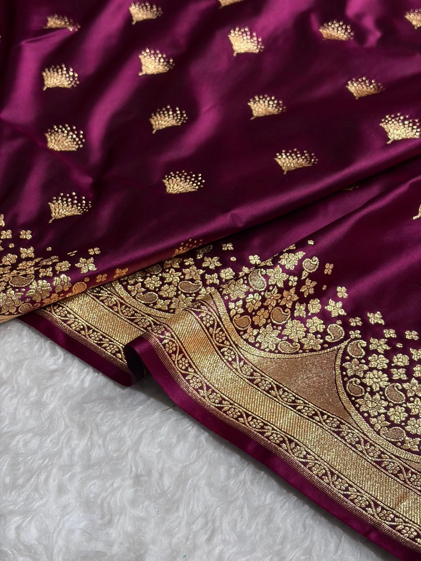 Banarasi Satin Silk Saree in Fire Gold Shade with Elegant Booti Work