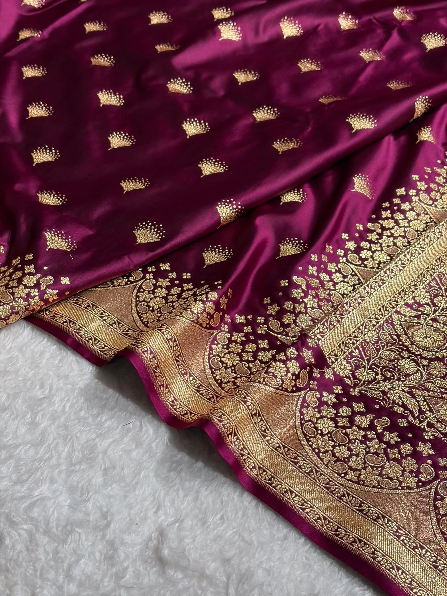 Banarasi Satin Silk Saree in Fire Gold Shade with Elegant Booti Work