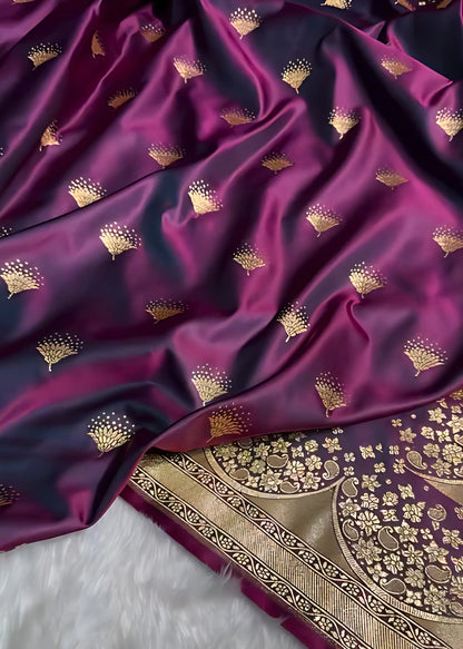 Banarasi Satin Silk Saree in Fire Gold Shade with Elegant Booti Work