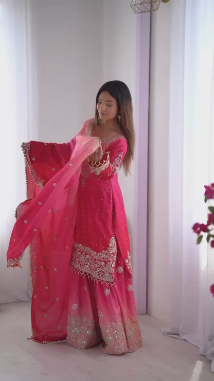 Sequence Embroidered Pink Silk Salwar Kameez With Dupatta