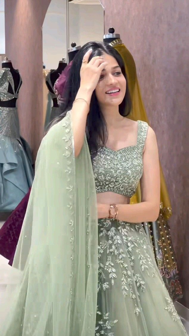 Soft Net Pista Green Color Lehenga Choli Set