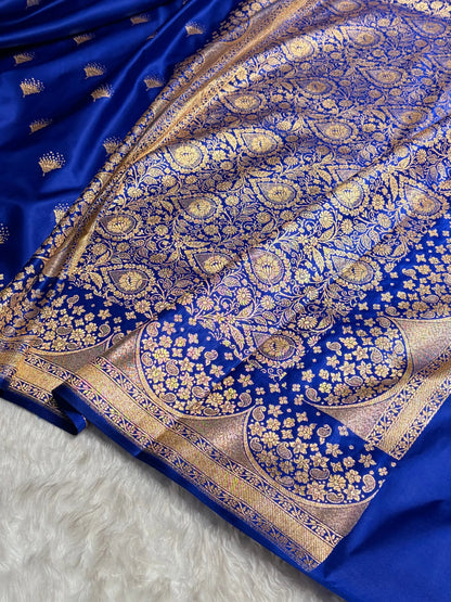 Banarasi Satin Silk Saree in Fire Gold Shade with Elegant Booti Work