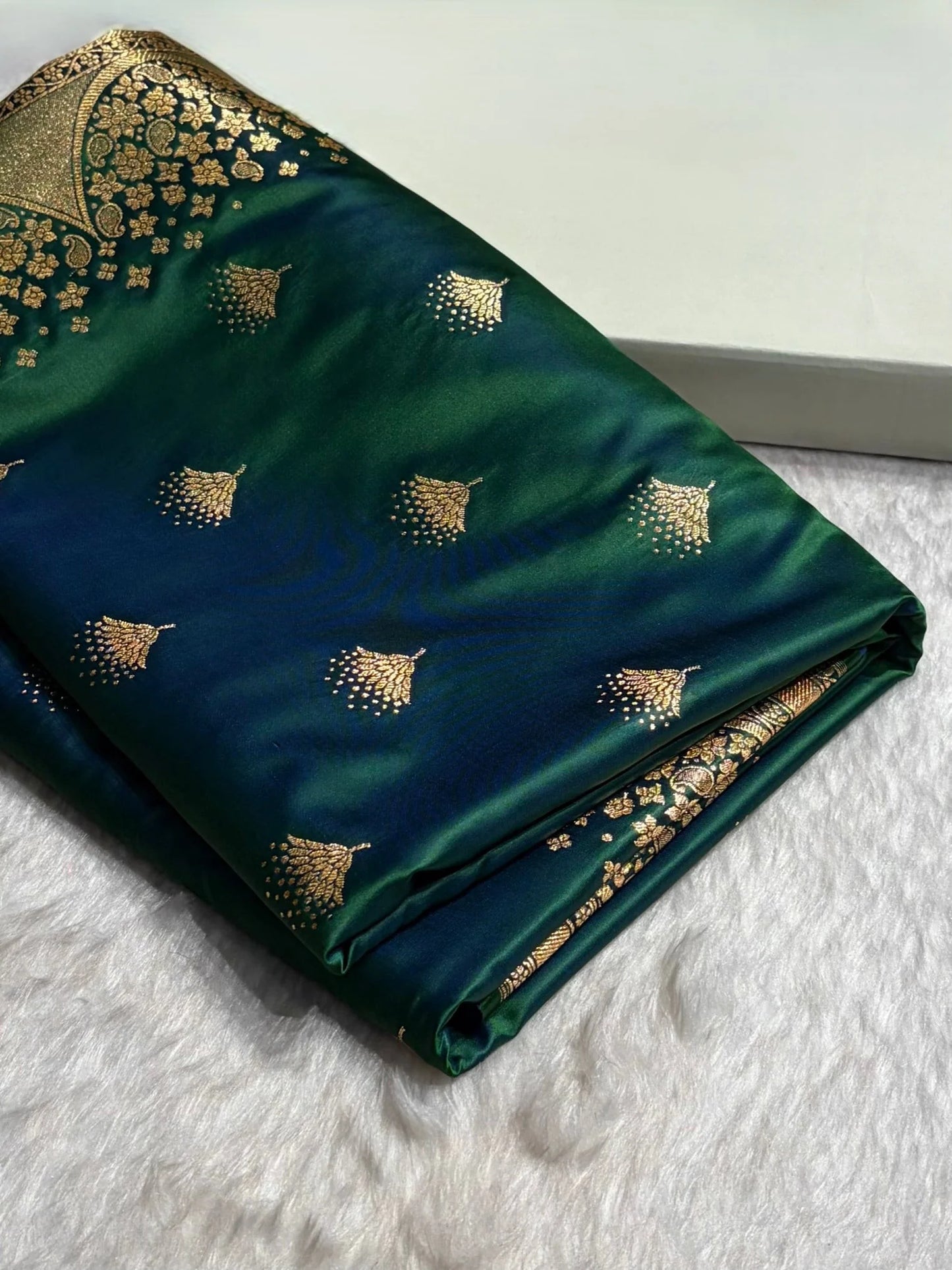Banarasi Satin Silk Saree in Fire Gold Shade with Elegant Booti Work