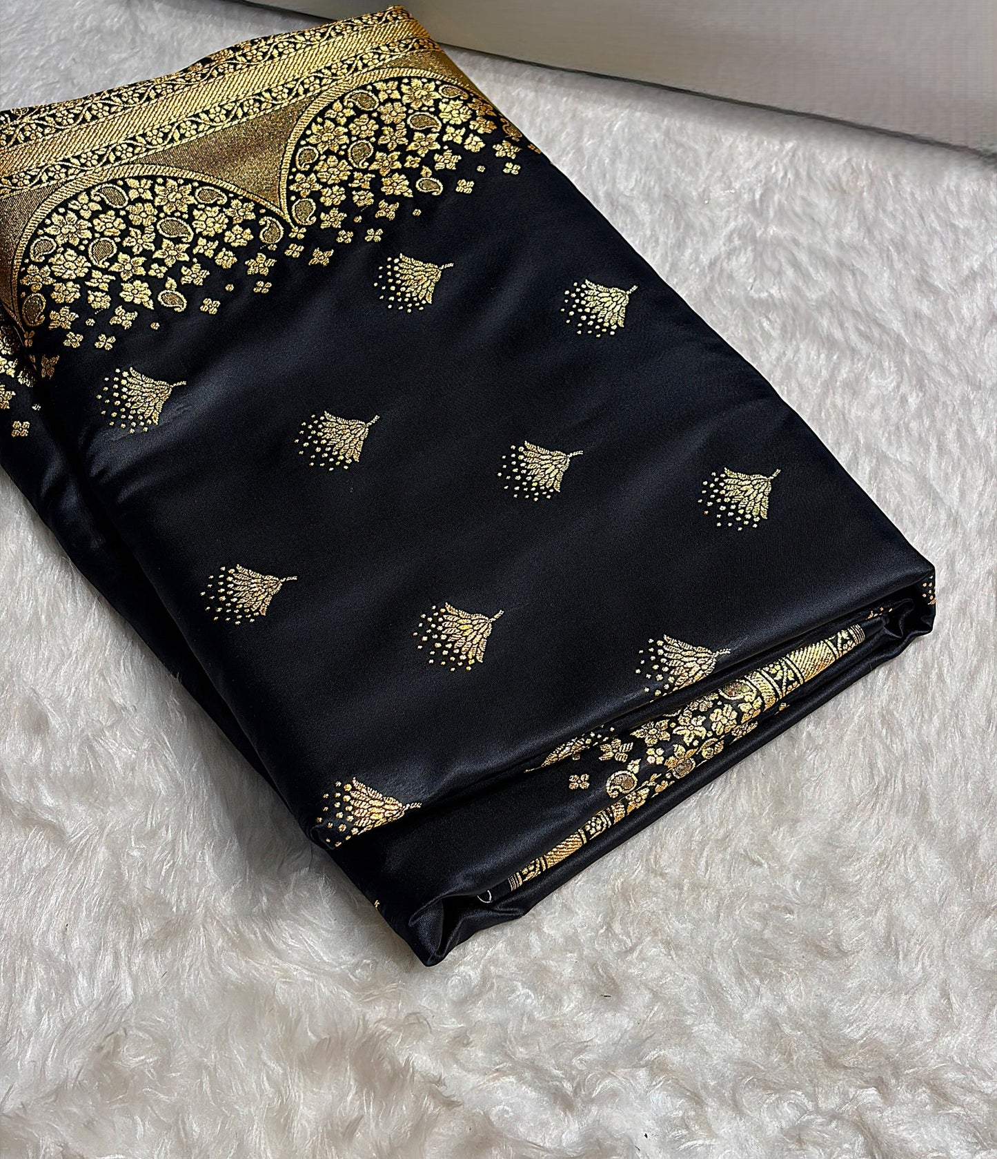 Banarasi Satin Silk Saree in Fire Gold Shade with Elegant Booti Work