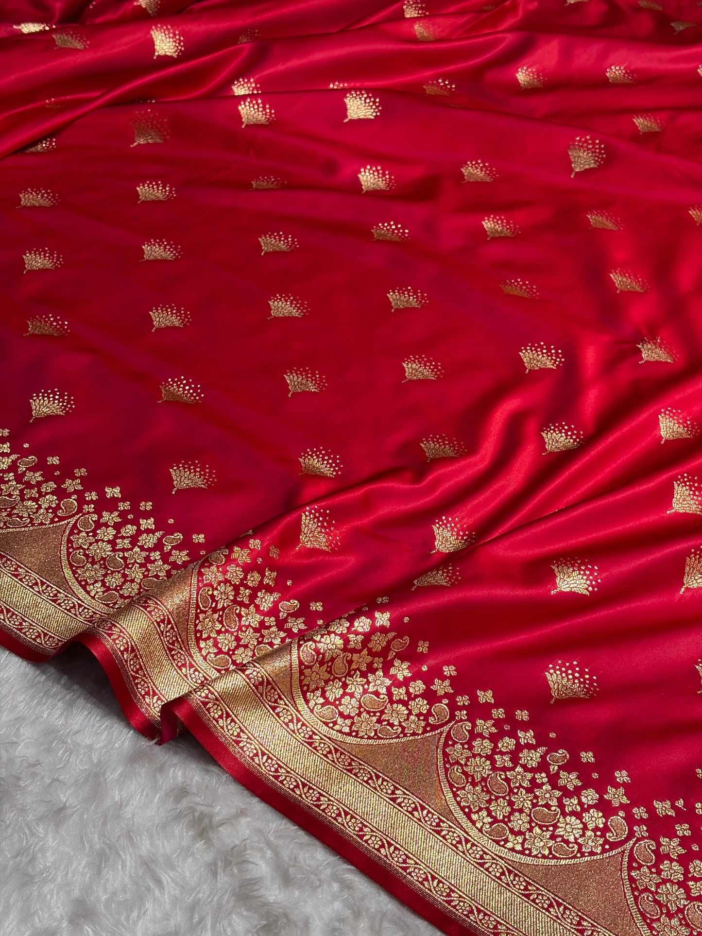 Banarasi Satin Silk Saree in Fire Gold Shade with Elegant Booti Work