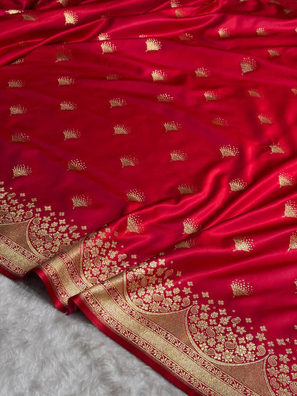 Banarasi Satin Silk Saree in Fire Gold Shade with Elegant Booti Work