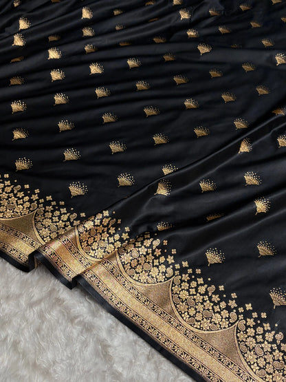 Banarasi Satin Silk Saree in Fire Gold Shade with Elegant Booti Work