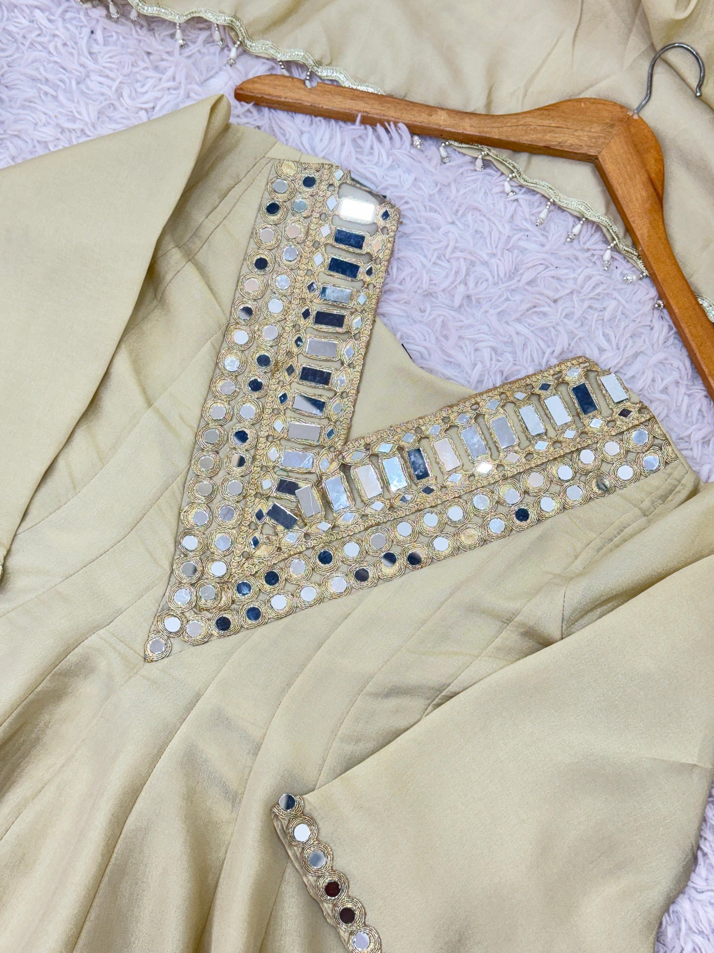 Exclusive Three Piece Palazzo Set Real Mirror Embroidery Work Ethnic Wear