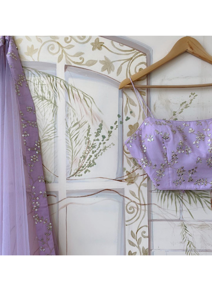 Zari Embroidered Work Georgette Light Lavender Lehenga