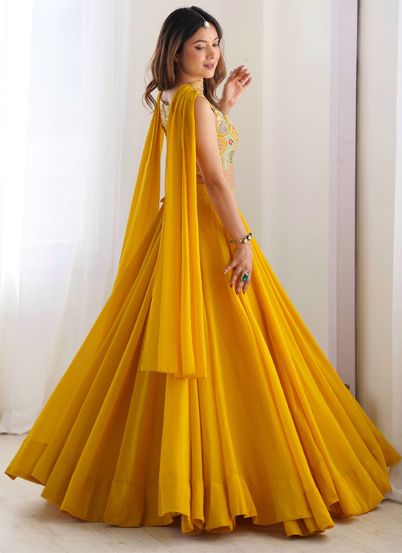 Yellow Haldi Special Georgette Lehenga Choli With Dupatta Set