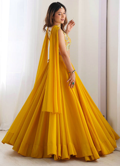 Yellow Haldi Special Georgette Lehenga Choli With Dupatta Set