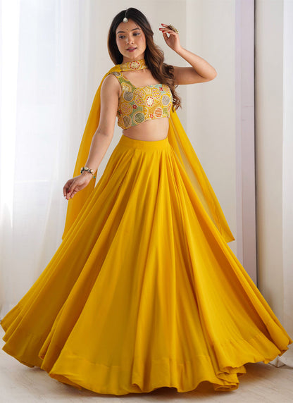 Yellow Haldi Special Georgette Lehenga Choli With Dupatta Set