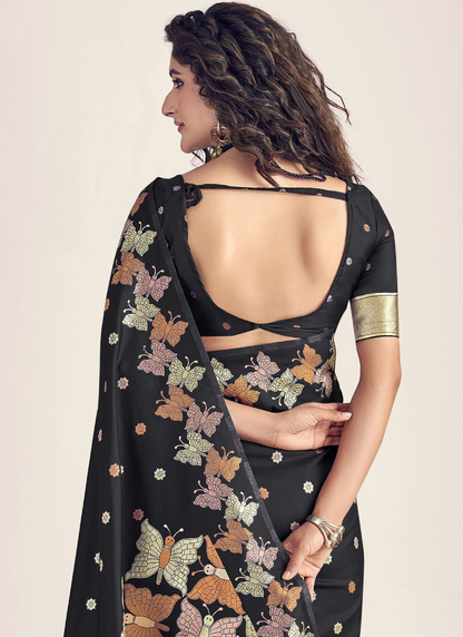 Banarasi Silk Zari Weaving Black Saree With Blouse