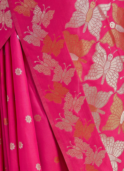 Beautiful Zari Weaving Banarasi Silk Rani Pink Saree