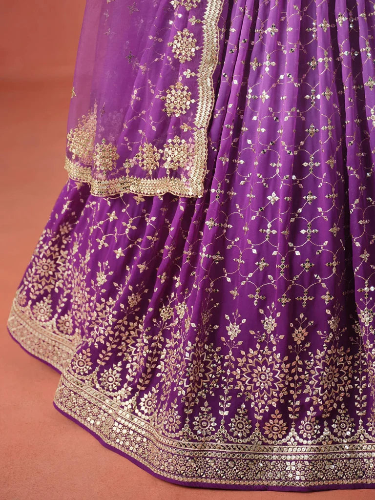Purple Sequins Work Wedding Wear Lehenga Choli