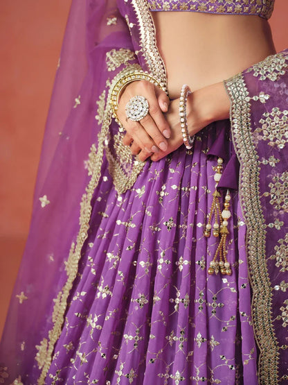 Purple Sequins Work Wedding Wear Lehenga Choli