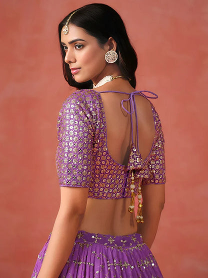 Purple Sequins Work Wedding Wear Lehenga Choli