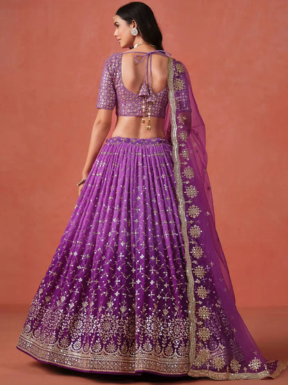 Purple Sequins Work Wedding Wear Lehenga Choli
