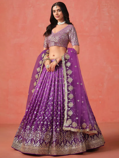 Purple Sequins Work Wedding Wear Lehenga Choli