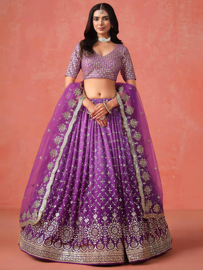 Purple Sequins Work Wedding Wear Lehenga Choli