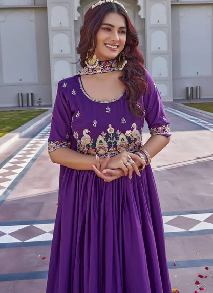 Crepe Silk Coding Sequence Work Purple Gown With Dupatta