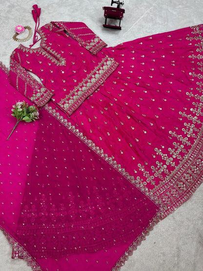 Rani silk thread with sequence embroidery work top lehenga with dupatta
