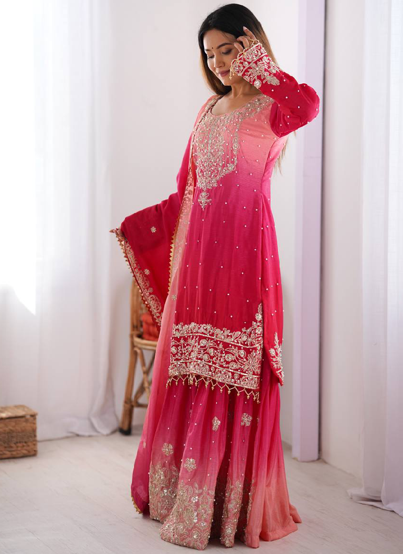 Sequence Embroidered Pink Silk Salwar Kameez With Dupatta