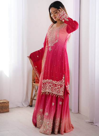 Sequence Embroidered Pink Silk Salwar Kameez With Dupatta