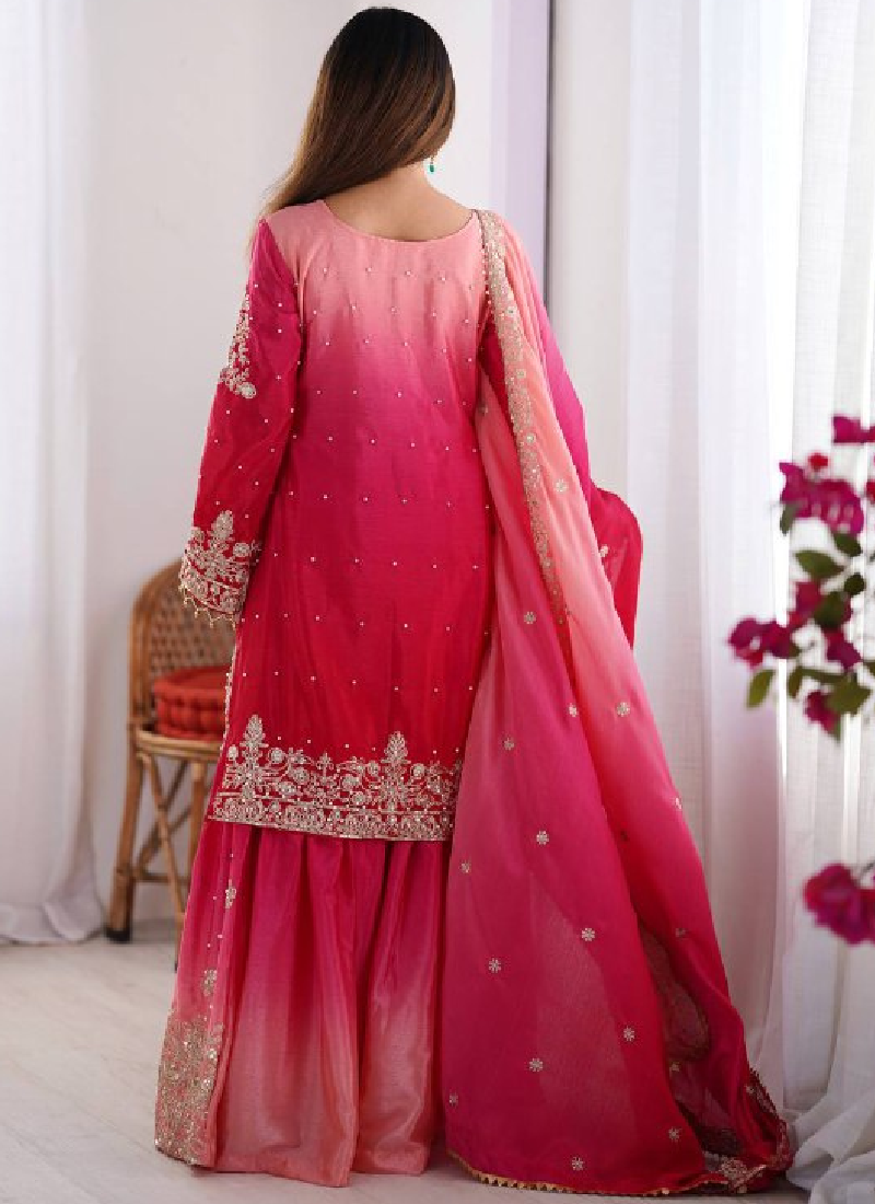 Sequence Embroidered Pink Silk Salwar Kameez With Dupatta
