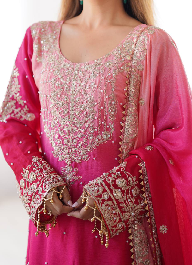 Sequence Embroidered Pink Silk Salwar Kameez With Dupatta