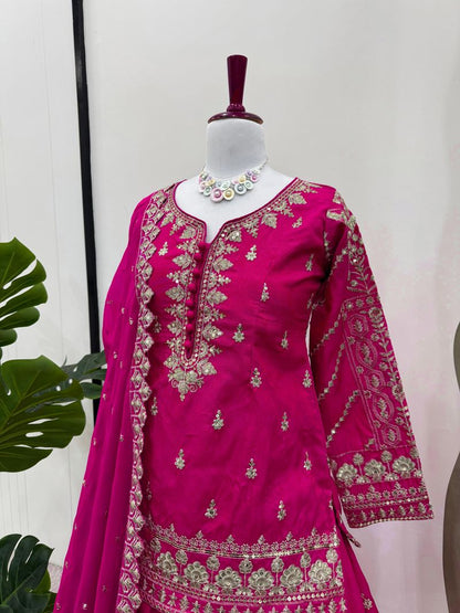 Rani silk thread with sequence embroidery work top lehenga with dupatta