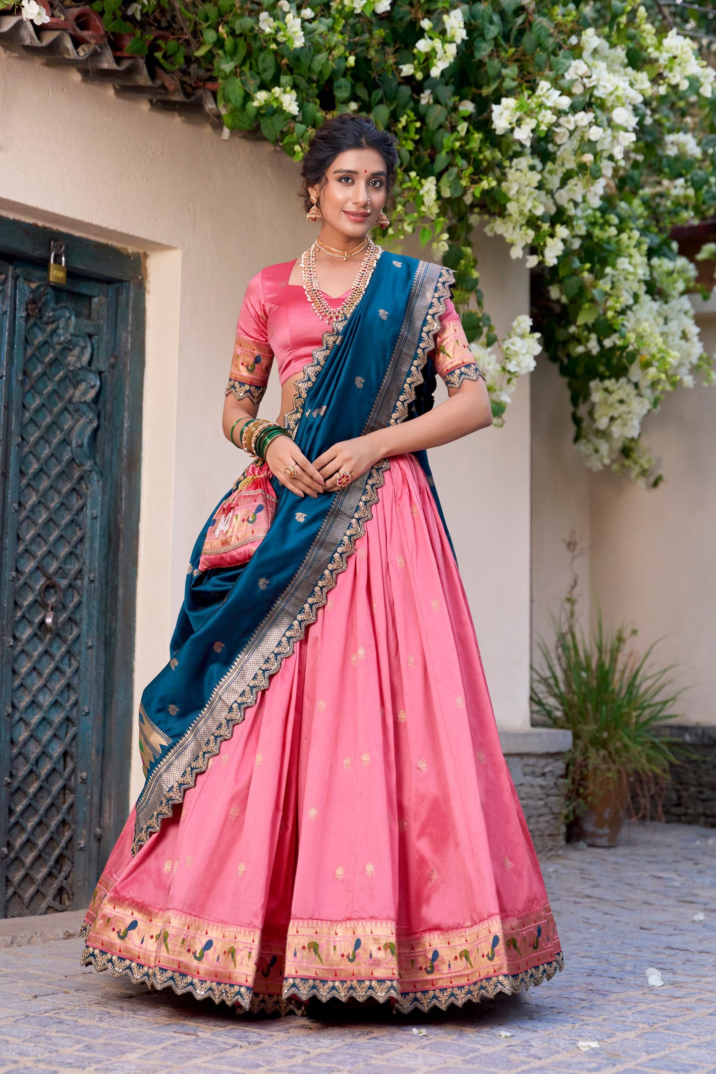 Gorgeous Pink Jacquard Silk Paithani Lehenga Set