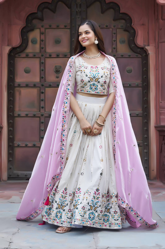 Festive Pure Tissue Silk Lehenga Choli with Light Pink Dupatta