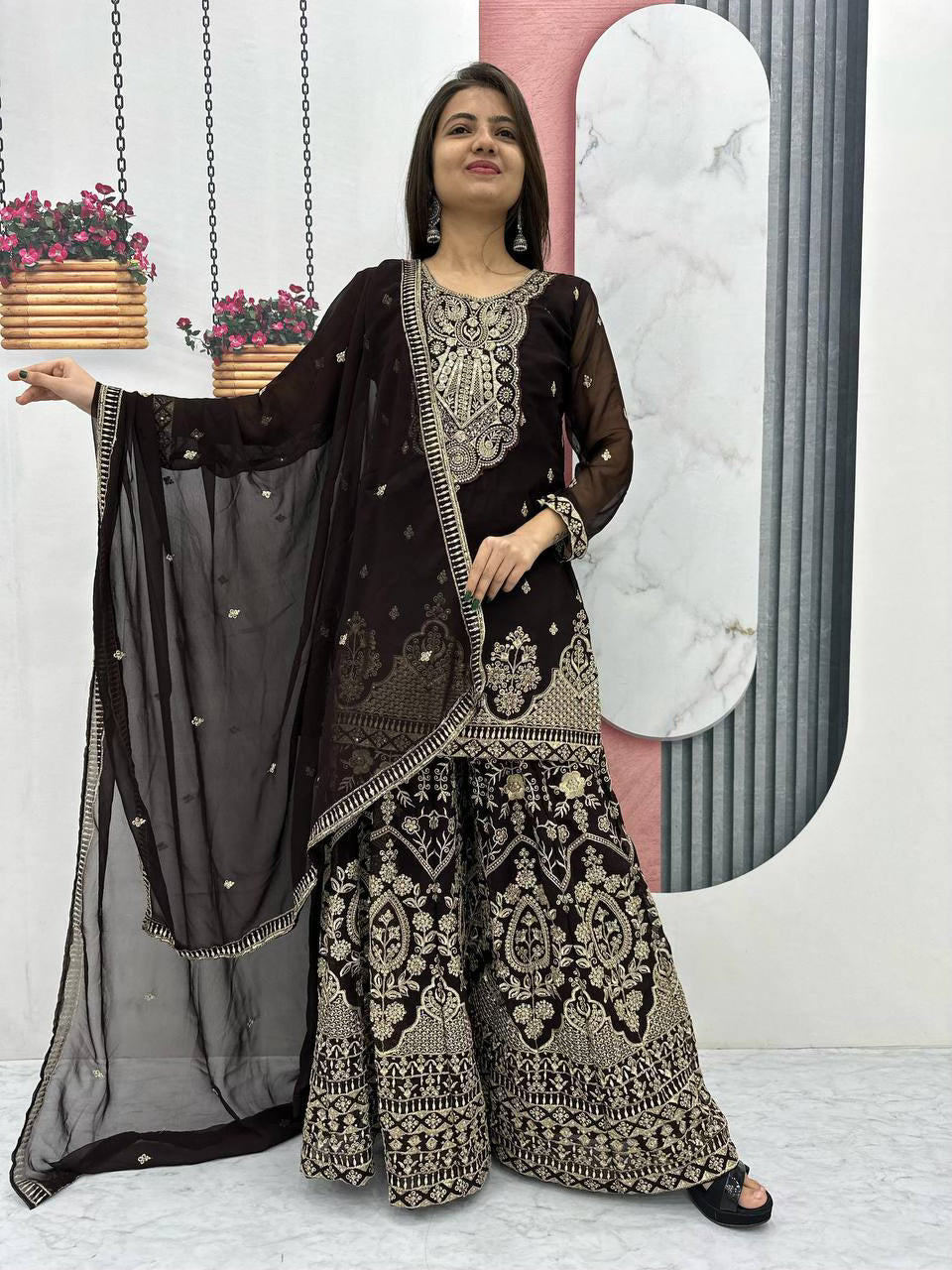 Designer Party Wear Palazzo & Dupatta Set