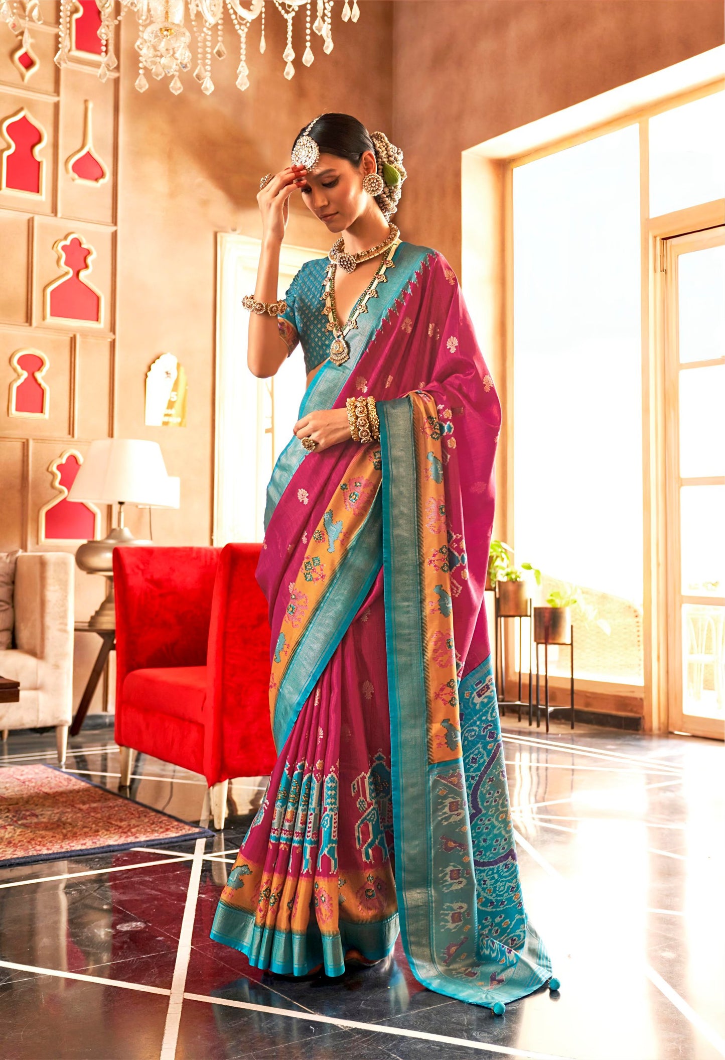 Premium Banarasi Silk Patola Saree with Traditional Gold Motifs