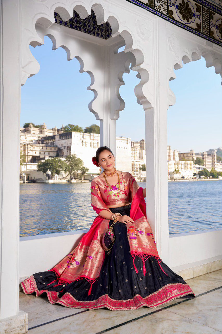 Beautiful Jacquard Silk Paithani Lehenga Choli with Weaving Work Dupatta