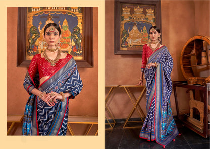 Blue Zari Border Premium Patola Silk Saree