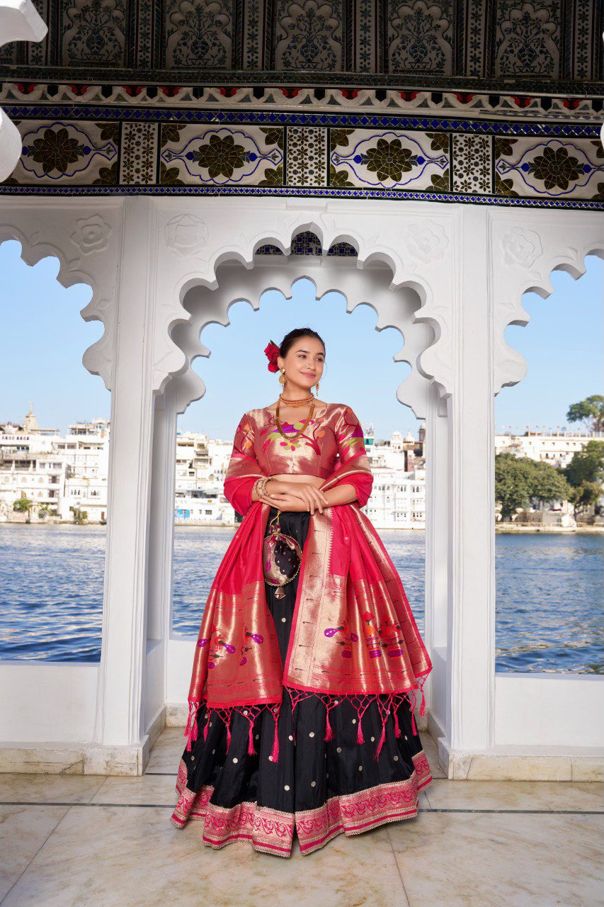 Beautiful Jacquard Silk Paithani Lehenga Choli with Weaving Work Dupatta