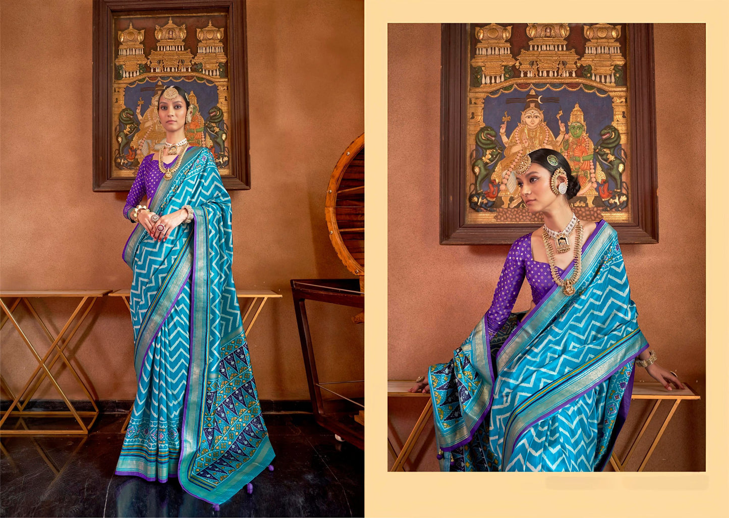 Gorgeous Festive Premium Patola Silk Saree with Contrast Blouse Piece