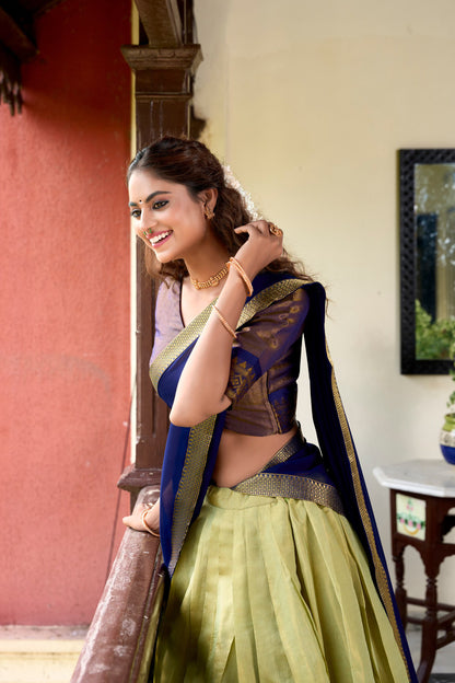 Lace Bordered Weave Work Kanchipuram Lehenga Choli Set