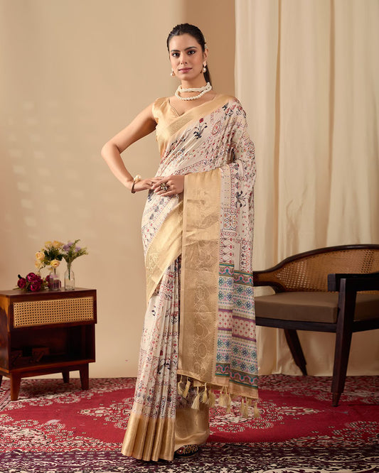 Graceful Soft Lichi Silk Saree With Golden Zari Woven Border