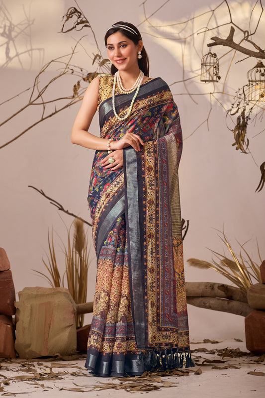 Elegant Royal Ethnic Patola Print Premium Linen Saree