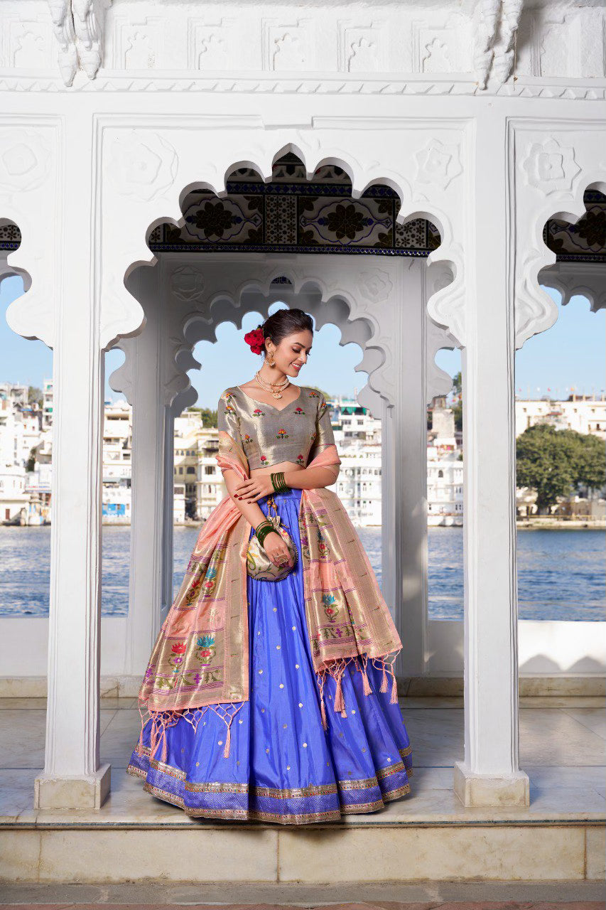 Pastel Colored Jacquard Silk Paithani Lehenga Choli