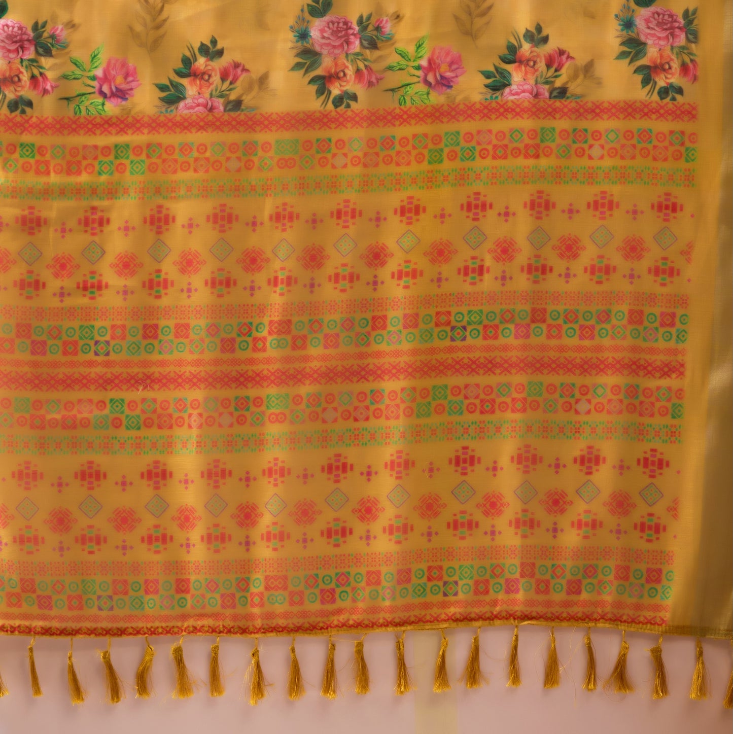 Premium Linen Cotton Saree with Traditional Patola Style Print