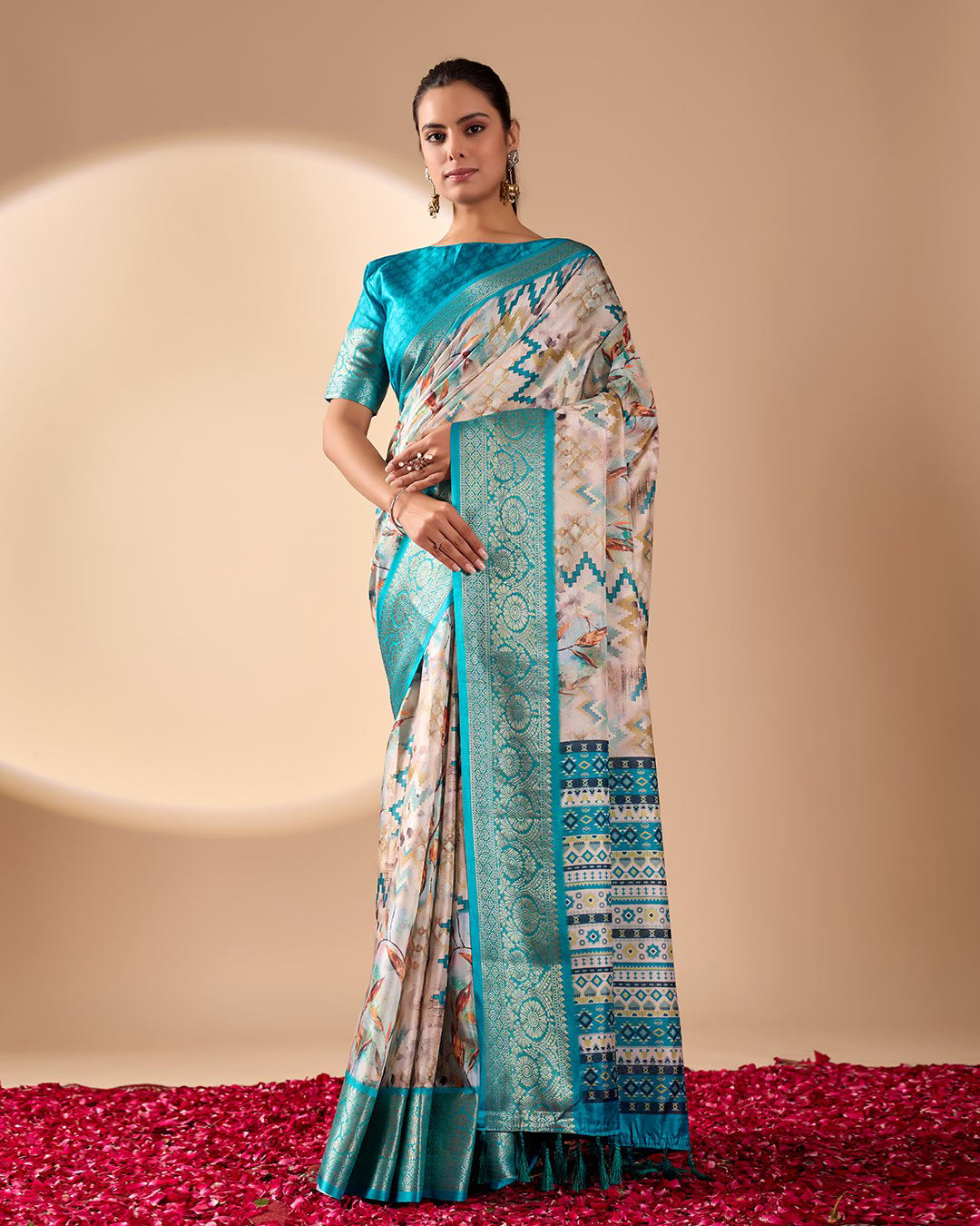 Rich Traditional Zari Woven Border Soft Lichi Silk Saree